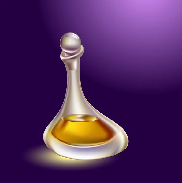 Скляна пляшка з золотими парфумами — стоковий вектор