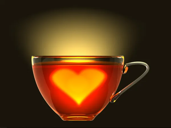 Corazón caliente en taza de té — Foto de Stock