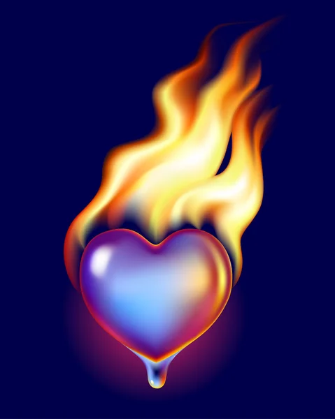 Corazón de hielo derretir en el fuego — Vector de stock