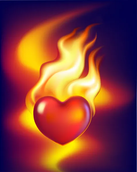 Hot heart in fire of love — Stock Vector