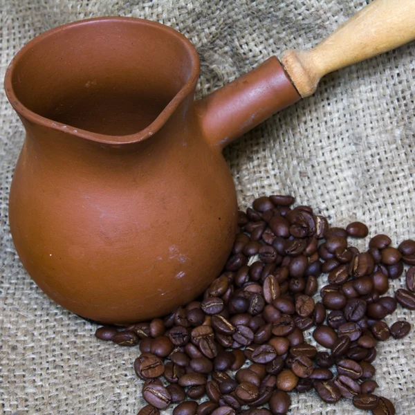 Kávé pot, és szemes kávé Stock Kép
