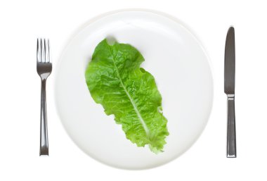 Single lettuce leaf on a plate clipart