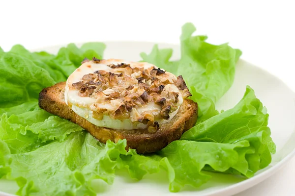 Зеленый салат с козьим сыром и тостами — стоковое фото