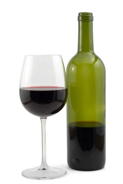 Butelka czerwonego wina i wina glas — Zdjęcie stockowe