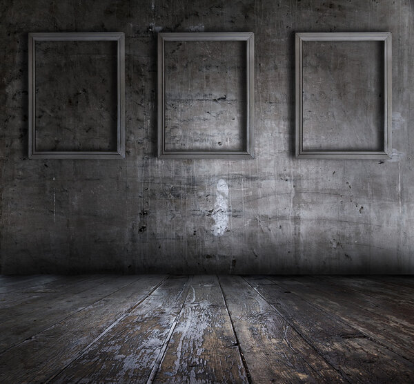 Grunge interior with picture frames