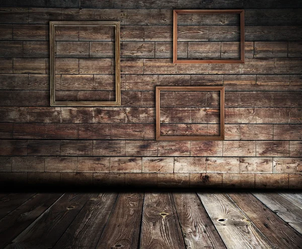 Drewniane wnętrza z ramkami — Zdjęcie stockowe
