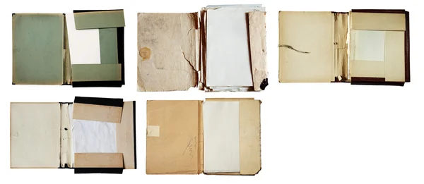 Набор старых папок со стопкой бумаг — стоковое фото