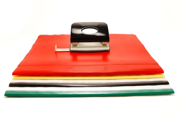 Colored folders and punch — Stock Photo, Image