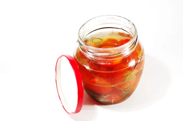 Canned tomatoes, chili bank — Stock Photo, Image