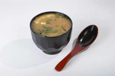 Japanese soup with salmon and tofu