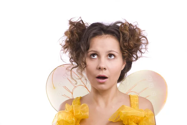 Bee kostymer kvinna som tittar förvånad. — Stockfoto
