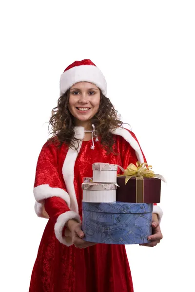 Weihnachtsmann mit Geschenken. — Stockfoto