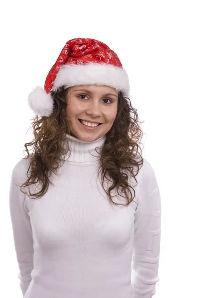 Santa dívka v červené vánoční čepice — Stock fotografie