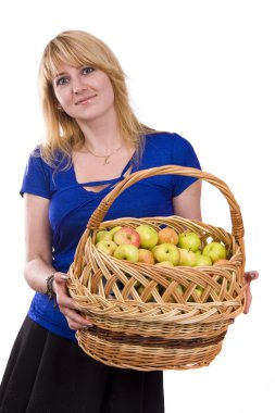 Girl with a basket full of fruits clipart