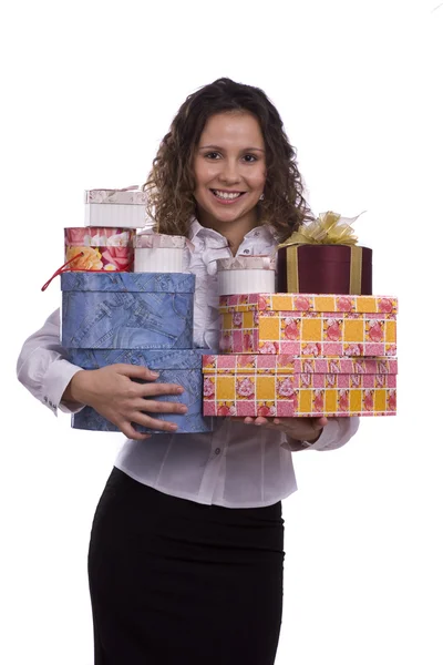 Mulher segurando caixa de presente para o Natal — Fotografia de Stock
