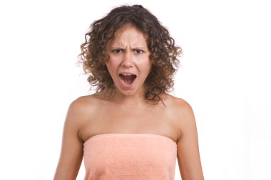 A woman screaming with crazy expression. clipart