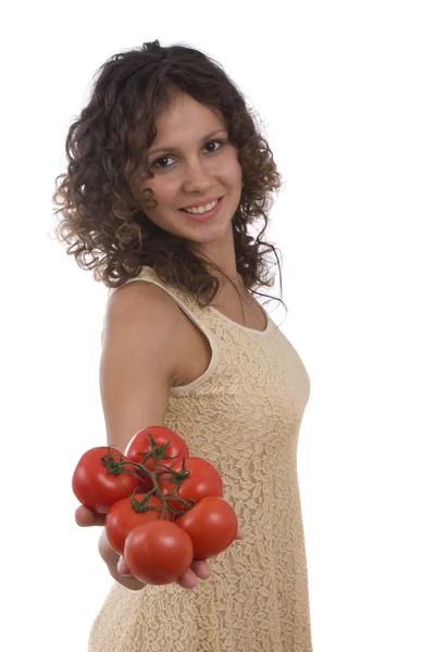 Kvinna med tomat — Stockfoto