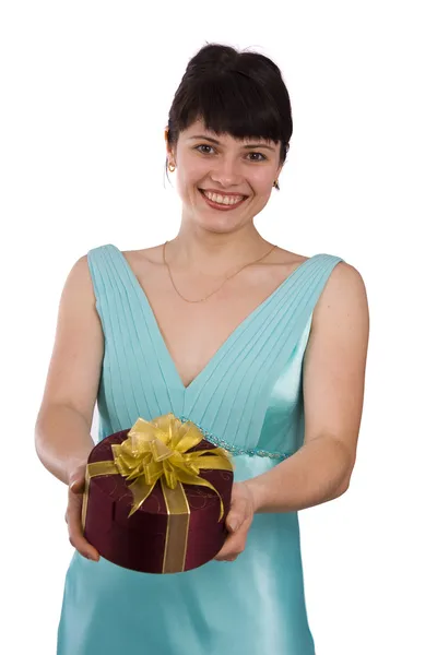 Kobieta z darem — Zdjęcie stockowe