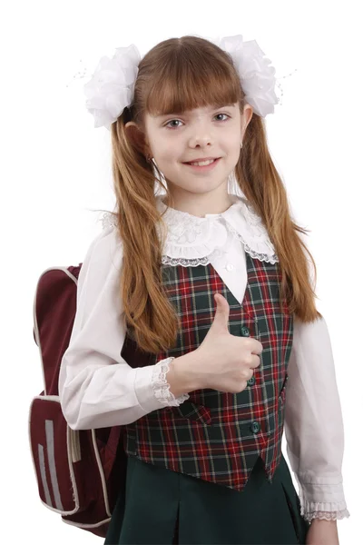 Χαμογελαστό κορίτσι σχολείο. εκπαίδευση. Εντάξει το σημάδι. — Φωτογραφία Αρχείου