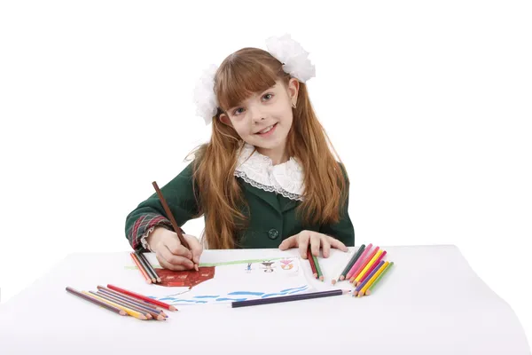 Kız öğrenci kurşun kalemle çizim. — Stok fotoğraf
