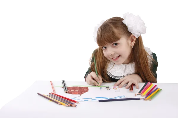 女の子は鉛筆で描画します。. — ストック写真