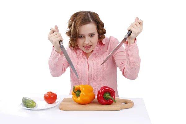 Huisvrouw wil eten niet-scherpsmakende pepers. — Stockfoto