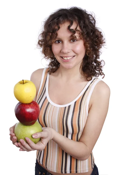 Kvinna med äpplen. — Stockfoto