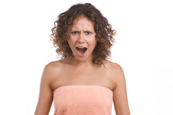 A woman screaming with crazy expression. — Stockfoto