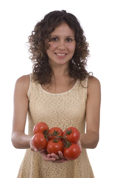 Kadın domates ile. — Stok fotoğraf