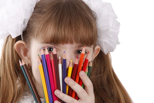Renkli kalemler ile kız. — Stok fotoğraf