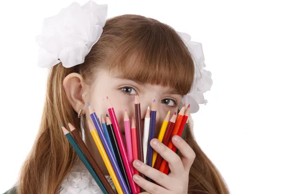 Κορίτσι με μολύβια χρώματος — Φωτογραφία Αρχείου