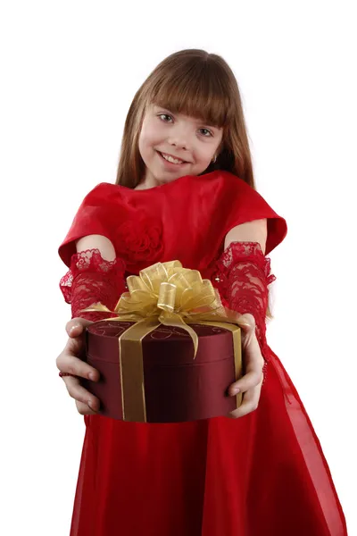 Holčička s dárkem. — Stock fotografie