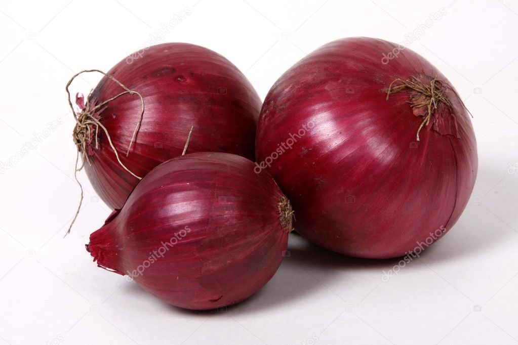 Red onions on the white background.