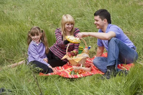 Familie met picknick in het park — Stockfoto