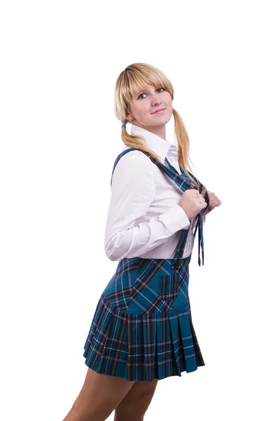 Senior hoge schoolmeisje in uniform is pos — Stockfoto