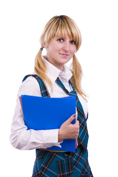 Senior vysoké školačka v uniformě s f — Stock fotografie