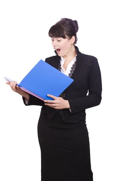 Brunette business woman is shocked by th Royalty Free Stock Images