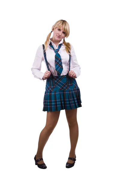 Senior high school girl in uniform is po Stock Image