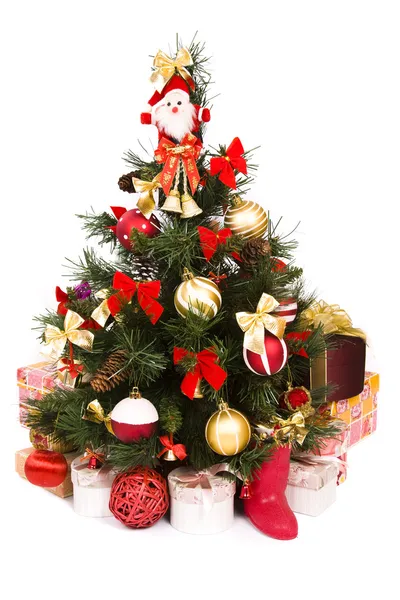 Weihnachtsbaum in Rot und Gold geschmückt lizenzfreie Stockfotos