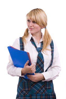 High schoolgirl in uniform with files clipart