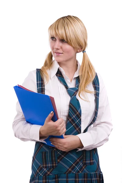 高女学生穿制服与文件 — 图库照片