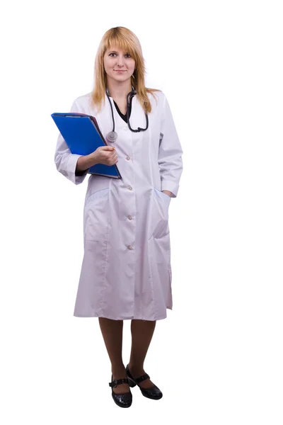 Enfermera amistosa sosteniendo gráfico Imagen de stock