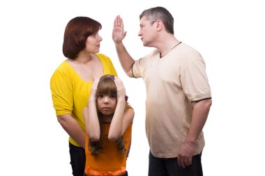 Conflict family. Husband striking wife clipart