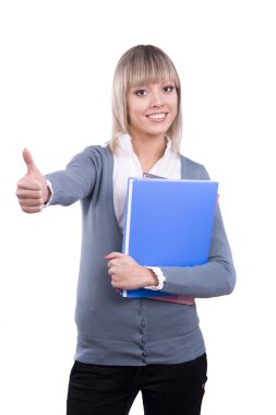 Student with documents shows OK clipart