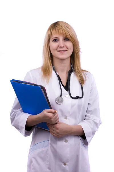 Enfermera amistosa sosteniendo gráfico Imagen de archivo