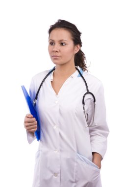 Friendly nurse holding chart clipart