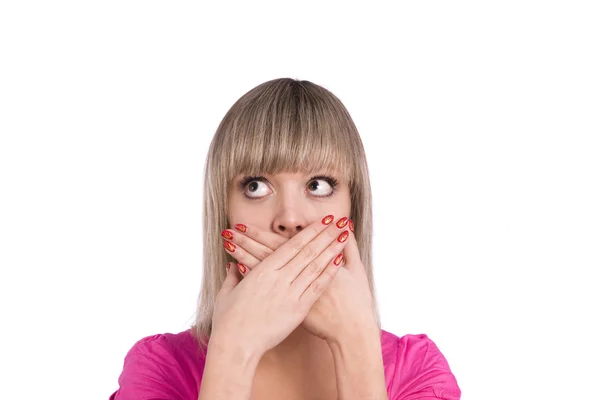 Tyst. kvinna med hennes finger på läppar. — Stockfoto