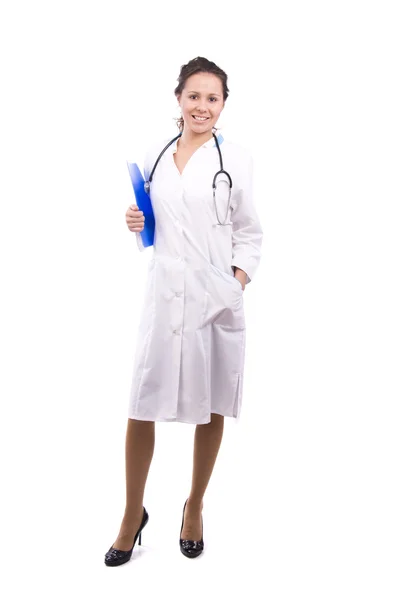 Celé délky ženský lékař držet složky — Stock fotografie