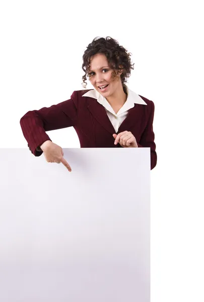 Femme d'affaires pointant vers le panneau d'affichage . Photo De Stock