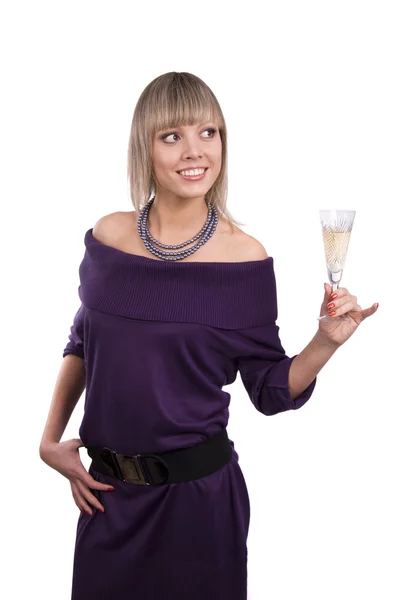 女性はシャンパンのガラスを保持しています。 — ストック写真